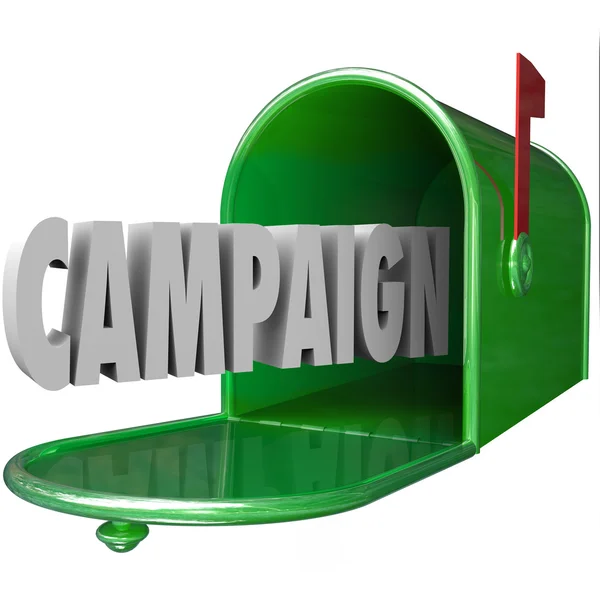 Campaign 3d word in a green metal mailbox — Stock Photo, Image