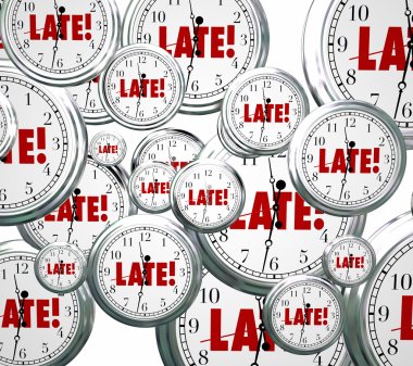 Late word on clocks flying by clipart