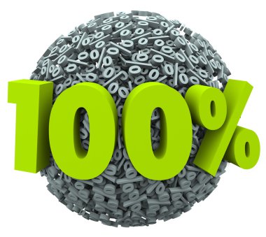 100 percent number and symbol on a ball of percentage signs