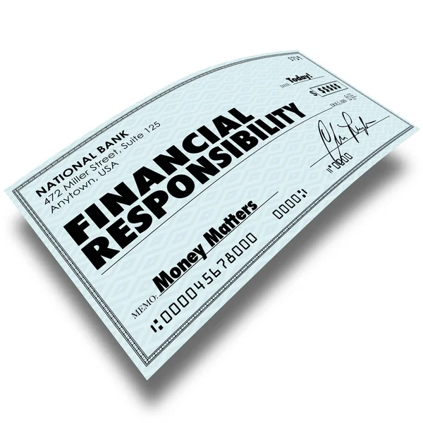 Worte der finanziellen Verantwortung auf einem Scheck — Stockfoto