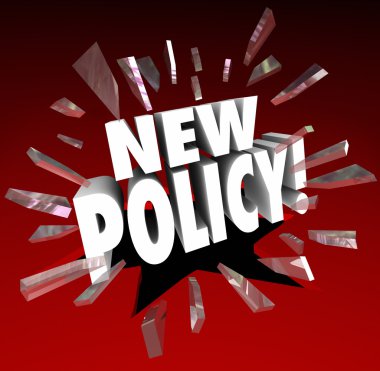 New Policy 3d words breaking through red glass clipart