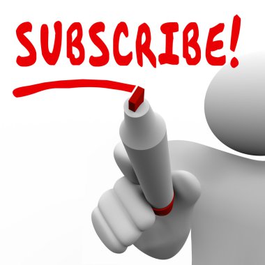 Subscribe word written by a man with red marker clipart