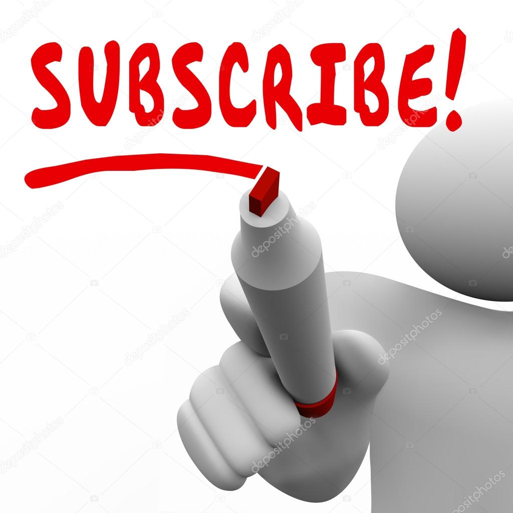 Subscribe word written by a man with red marker
