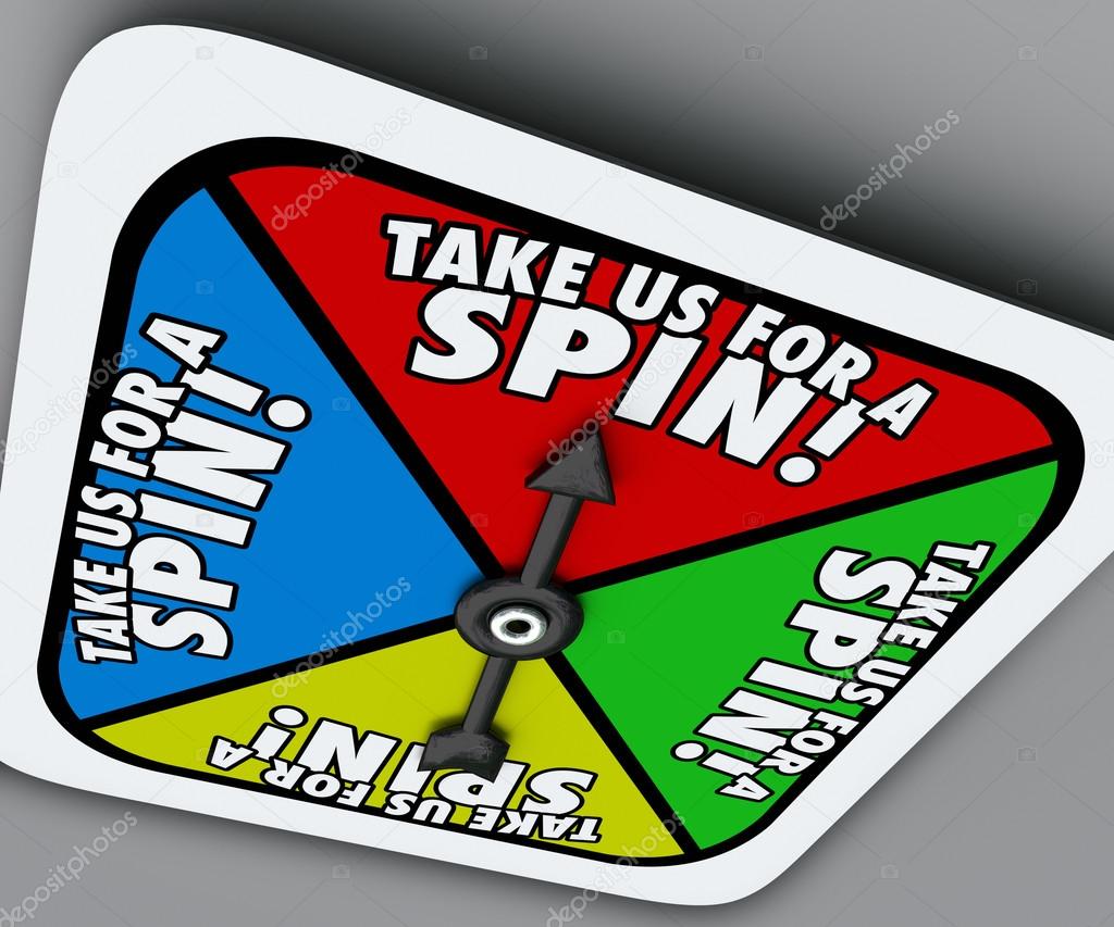 Take Us for a Spin words on a game board spinner