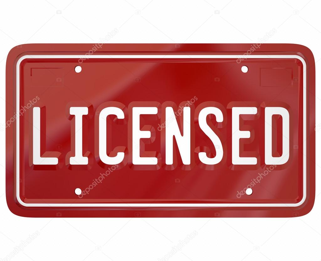 Licensed word on red auto vehicle license plate