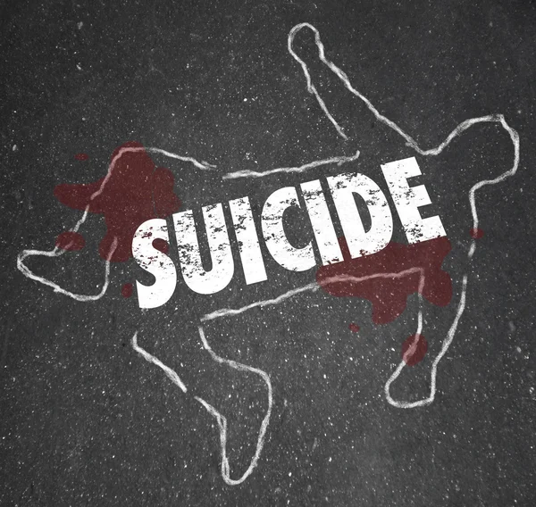 Suicide word written on a chalk outline — Stock Photo, Image