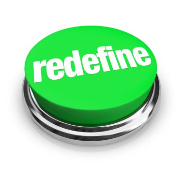 Redefine word on a green button clipart