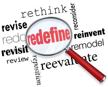 Magnifying glass on the word Redefine clipart