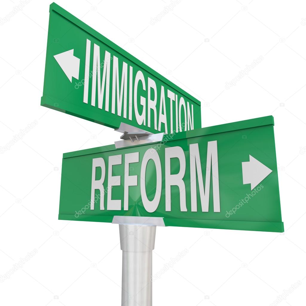 Immigration Reform words on two way road signs