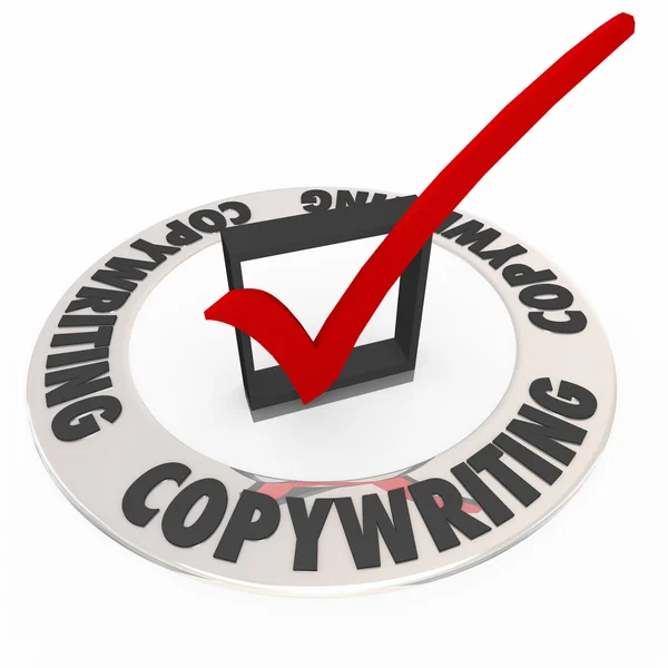 Bir onay işareti ve kutusu çevresinde bir halka Word'de copywriting — Stok fotoğraf