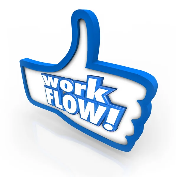 Work Flow words on a blue thumbs up symbol — Stock Photo, Image