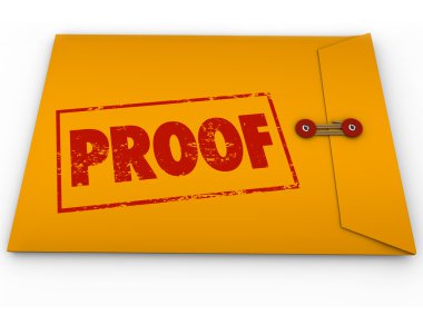 Proof word stamped on a yellow envelope clipart