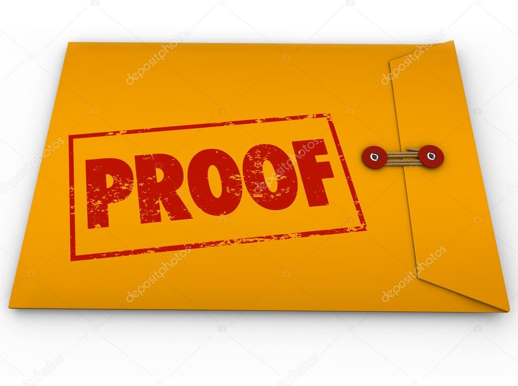 Proof word stamped on a yellow envelope