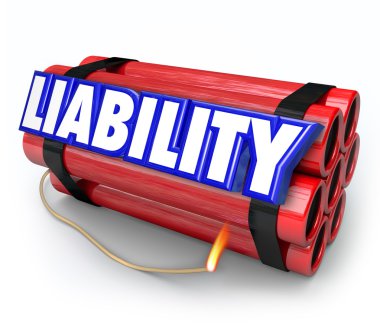 Liability word in blue 3d letters on red sticks of dynamite clipart