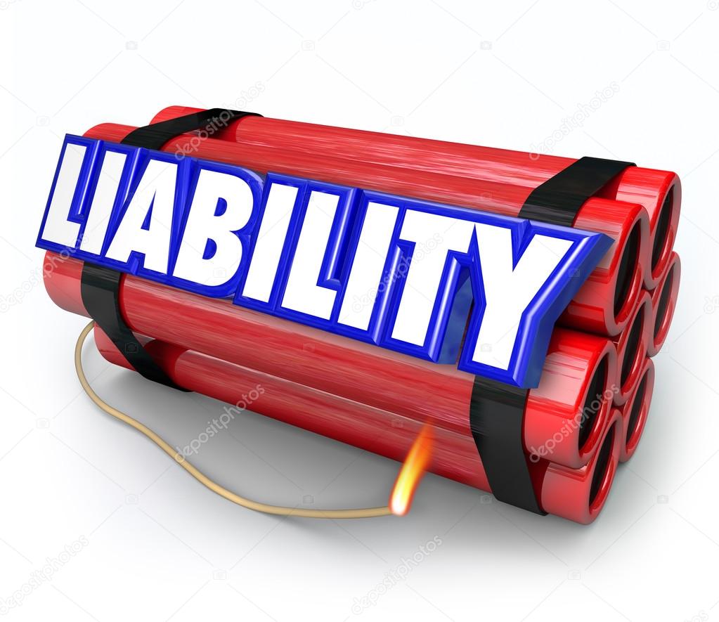 Liability word in blue 3d letters on red sticks of dynamite