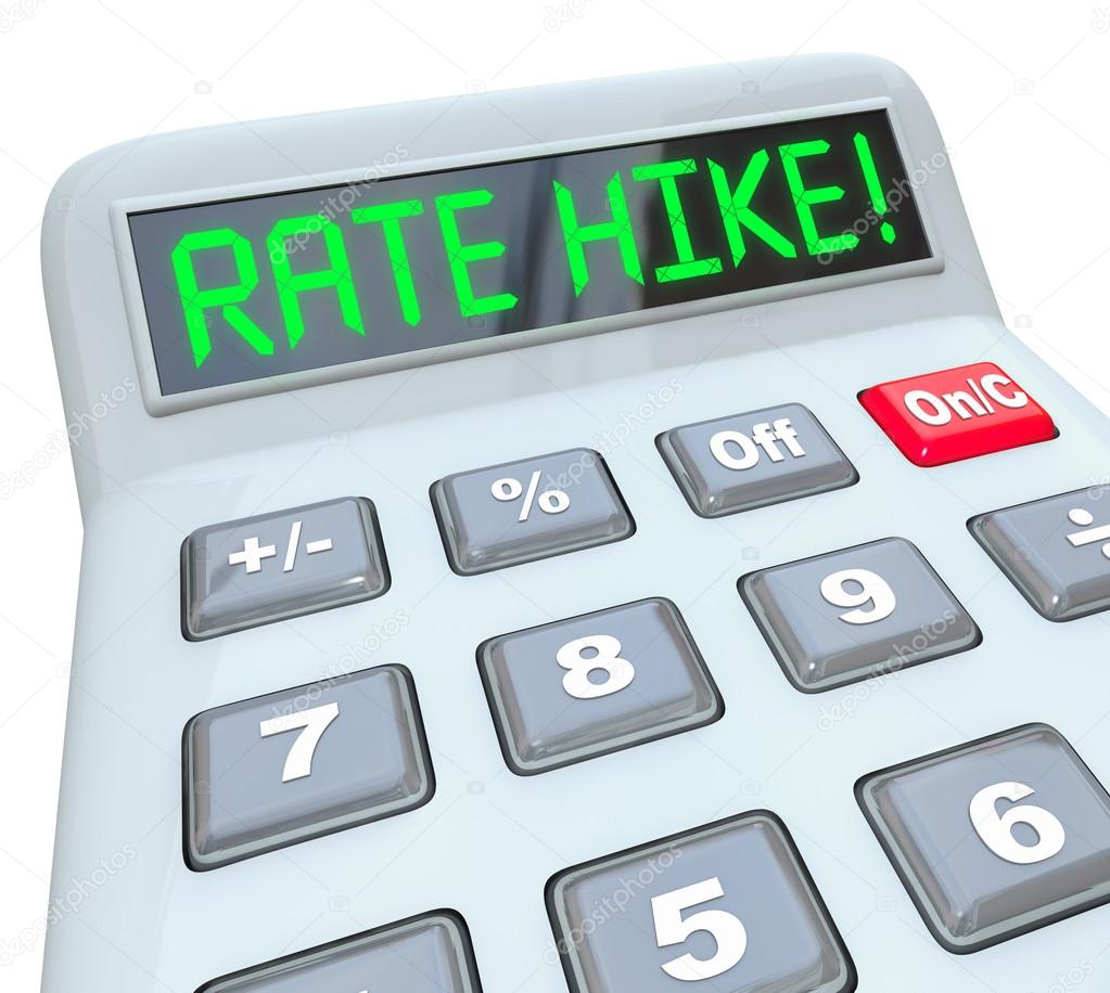 Rate Hike words in green letters on a calculator display