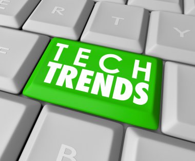 Top Trends words on a green computer keyboard button clipart