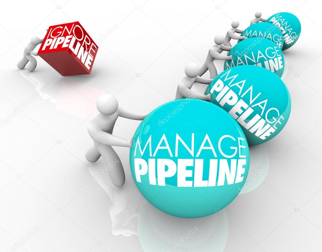 Manage Pipeline words on balls pushed by winning business people