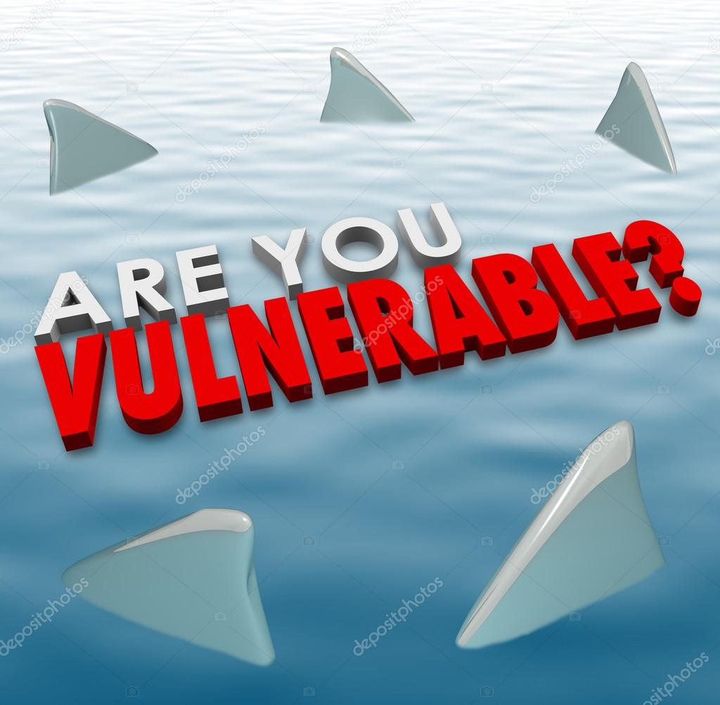 Are You Vulnerable question in 3d letters and words surrounded by shark fins