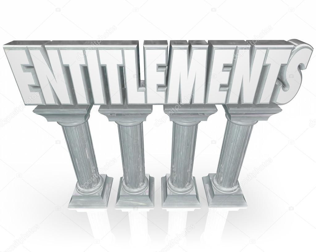 Entitlements word in 3d letters on marble or stone columns