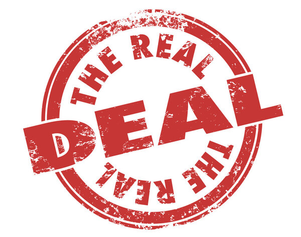 The Real Deal words in red ink grunge style stamp