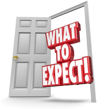 What to Expect red 3d words in an open door clipart