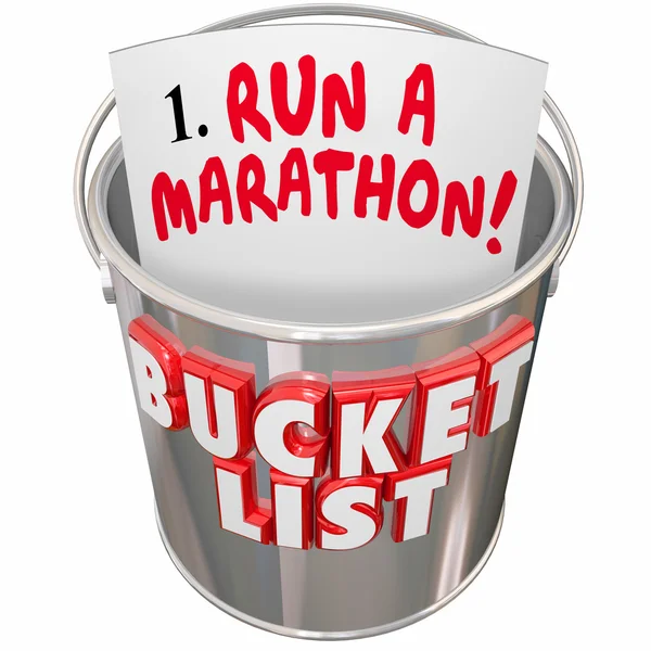 Run a Marathon words on a checklist in a metal pail — Stock Photo, Image