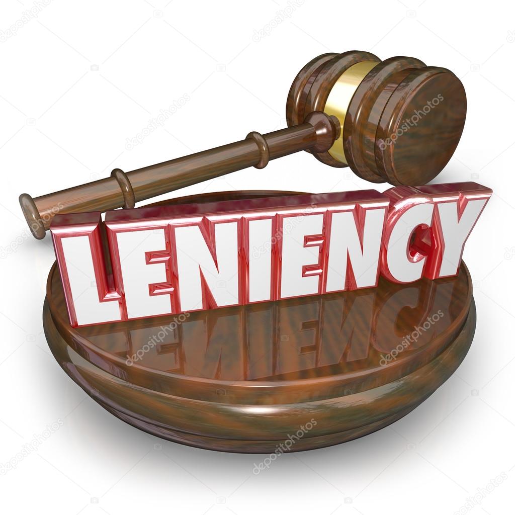 Leniency wrod in red 3d letters by a judge's gavel