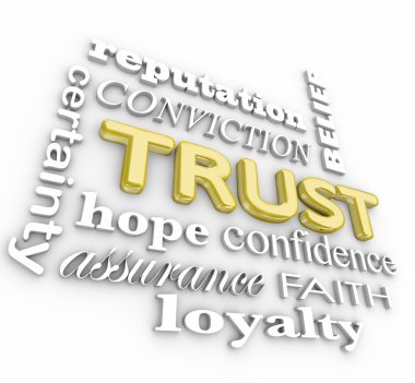 Trust collage of words in 3d letters clipart