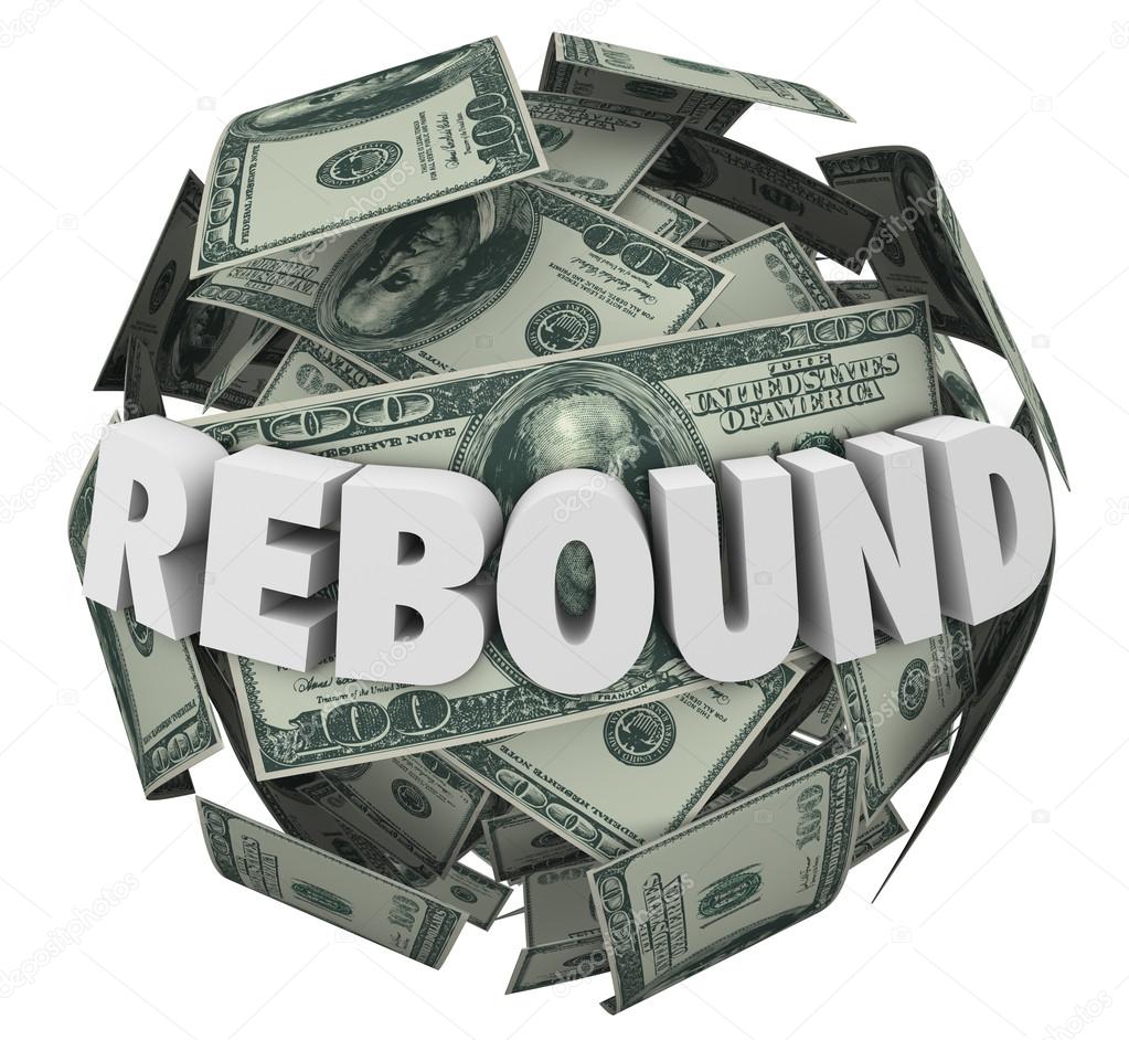Rebound word in 3d letters on a ball or sphere of cash