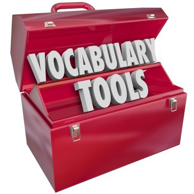 Vocabulary Tools 3d words in a red metal toolbox clipart