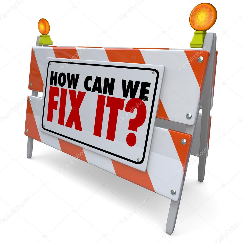 How Can We Fix It words on a road construction barrier Stock