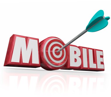 Mobil Word'de kırmızı 3d harf ve boğa göz hedefleme bir ok
