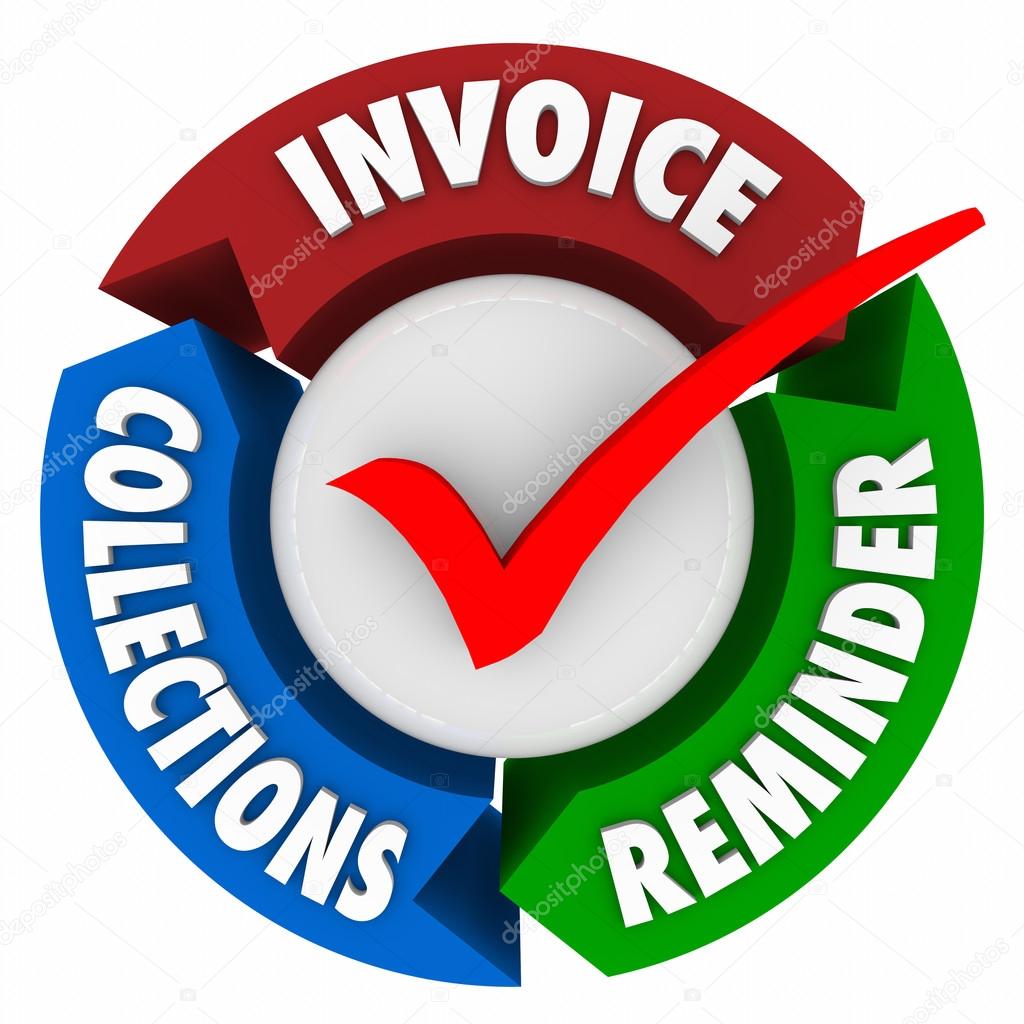 Invoice, Reminder and Collections words on a circle diagram