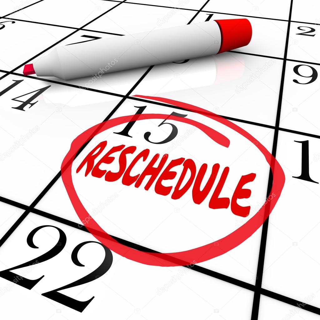 Reschedule word written and circled on a calendar day