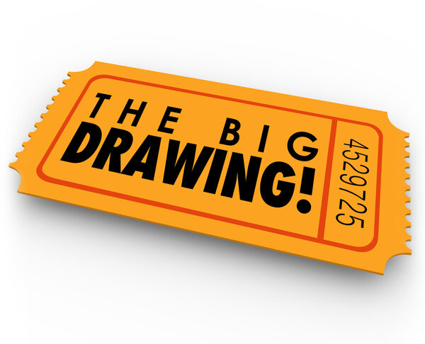 The Big Drawing words on an orange raffle or contest ticket