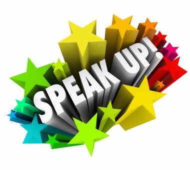 Speak Up words in white 3d letters clipart