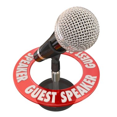 Guest Speaker words in a ring around a microphone clipart