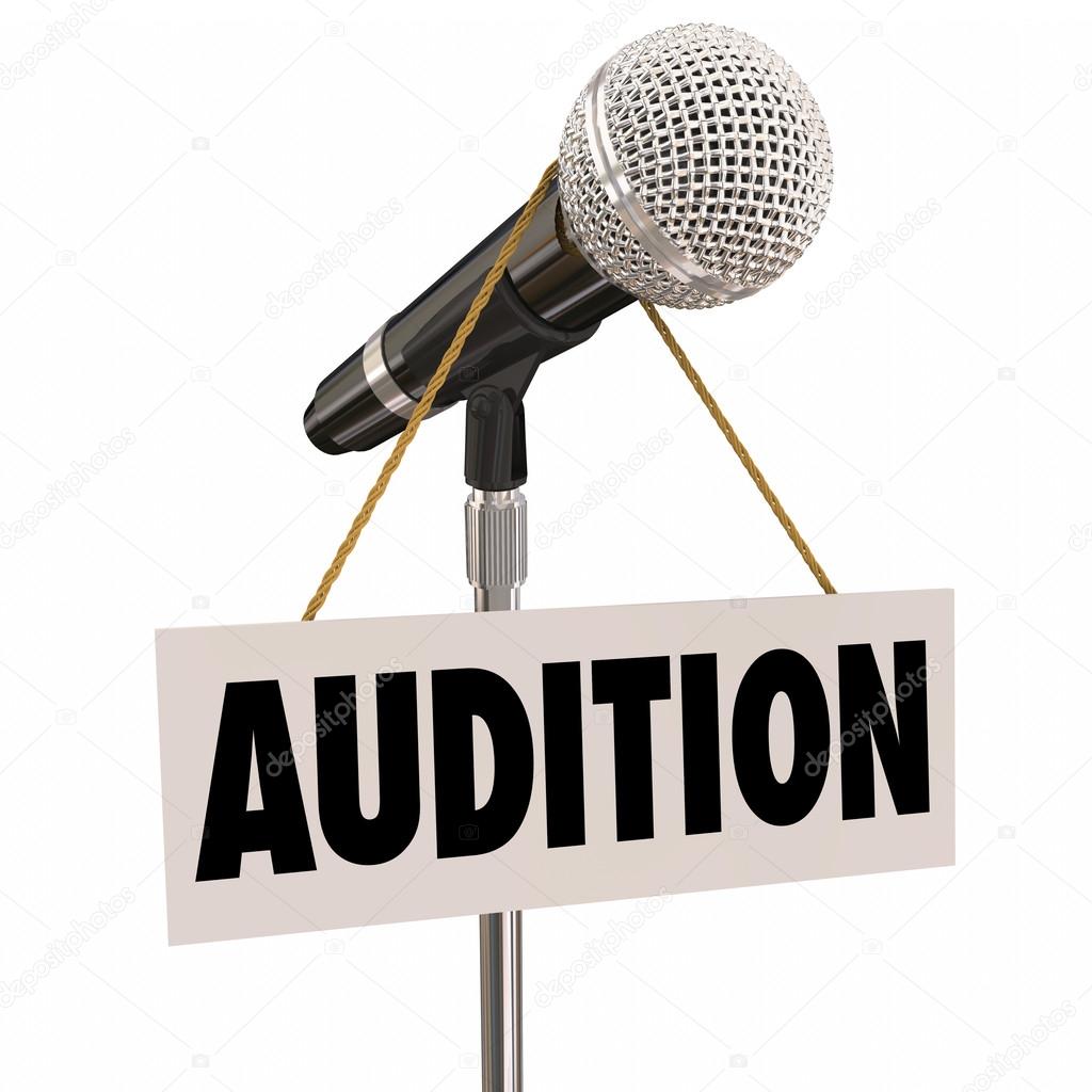 Audition word on a sign hanging from a microphone
