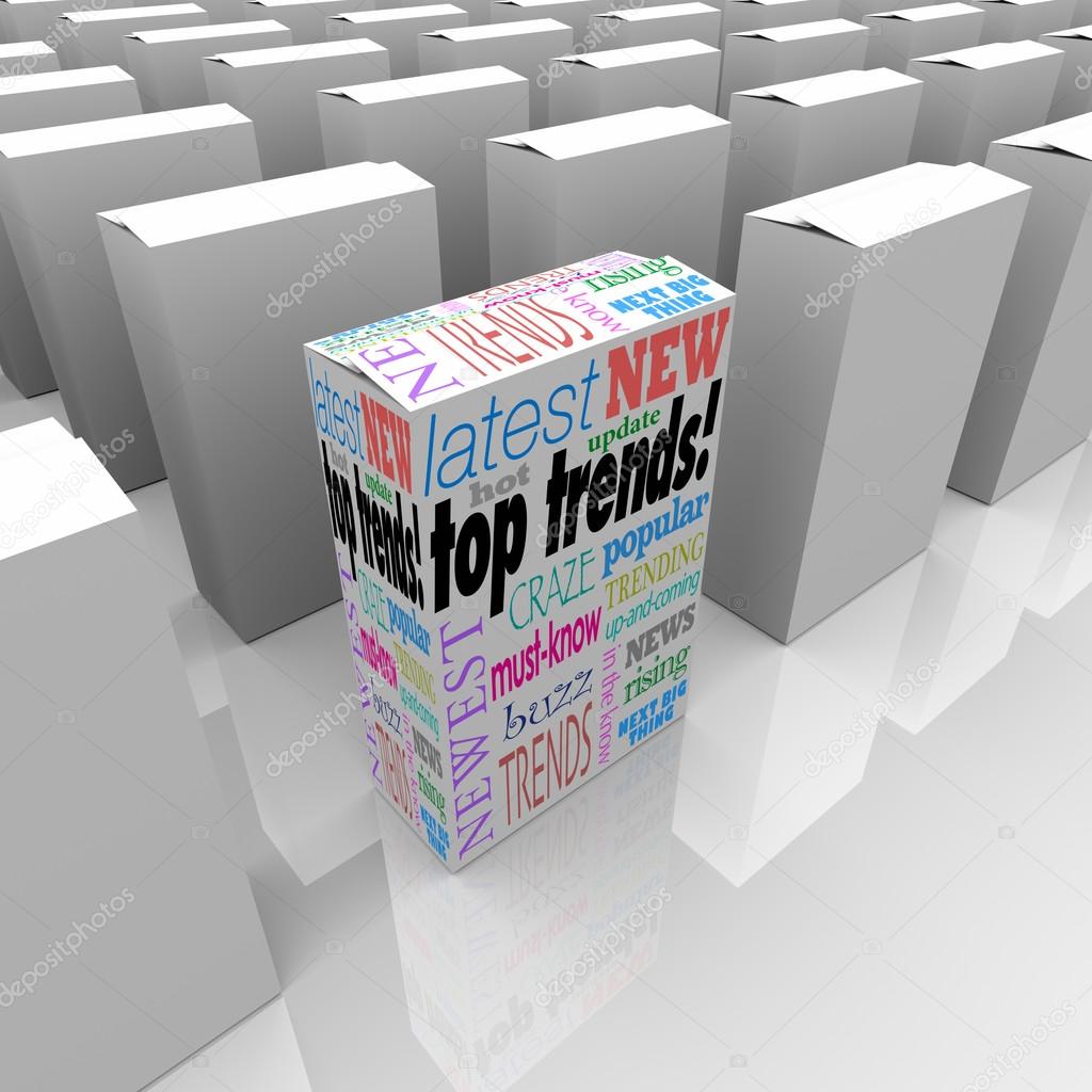 Top Trends words on a box on store shelf