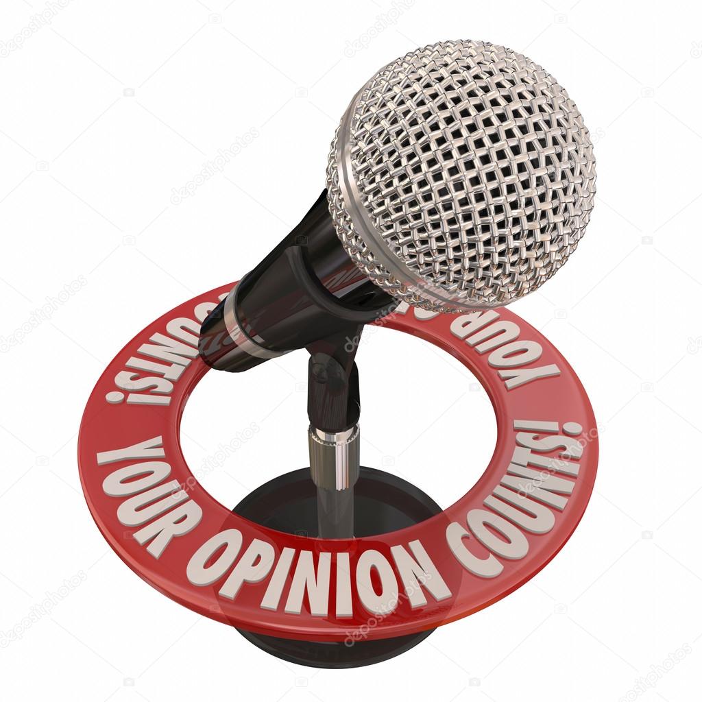 Your Opinion Counts words in 3d words around a microphone
