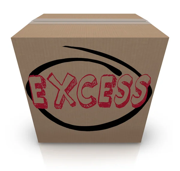 Exceso de palabra escrita en una caja de cartón — Foto de Stock