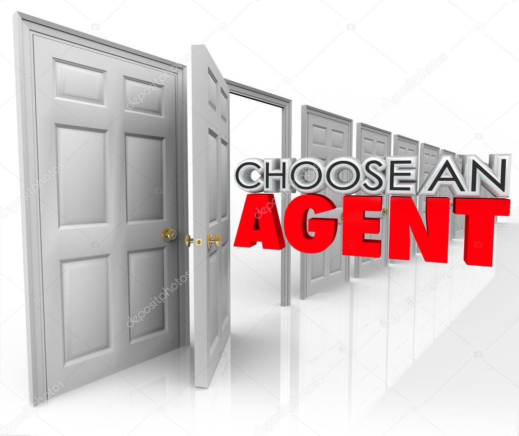 Choose an Agent 3d words coming out an open door