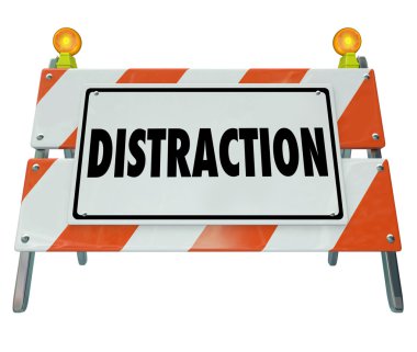 Distraction word on a road construction barrier clipart