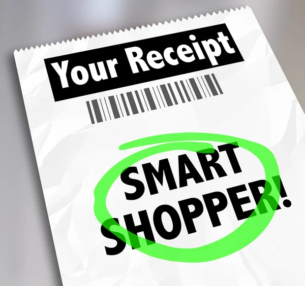 Parole Smart Shopper su una ricevuta del negozio — Foto Stock