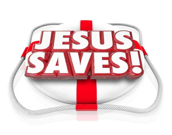 耶稣将保存红色字母在一个救生圈上的 3d 单词 — 图库照片