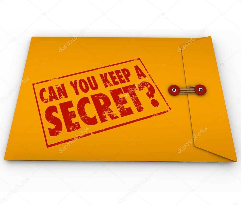 Can You Keep A Secret words and question stamped on a yellow envelope