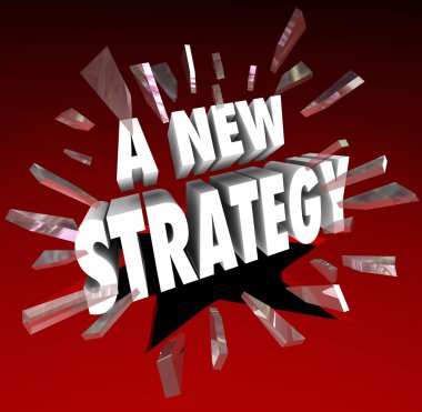 Yeni strateji kelime beyaz 3d harflerle kırmızı cam kırma