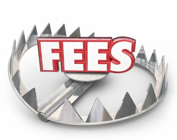 Fees word in red 3d letters on a steel bear trap — Stock Photo, Image