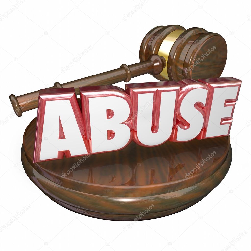 Abuse word in red 3d letters beside a wooden gavel